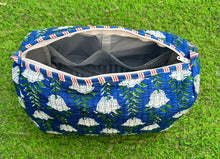 Load image into Gallery viewer, White Tulips Block Printed Toiletry/Cosmetic/Travel Bags (3 sizes)
