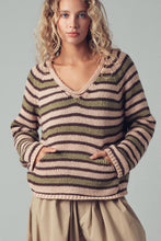 Load image into Gallery viewer, Striped V-Neck Pocket Knit Sweater~ more coming in Burgundy Strip!