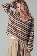 Load image into Gallery viewer, Striped V-Neck Pocket Knit Sweater~ more coming in Burgundy Strip!