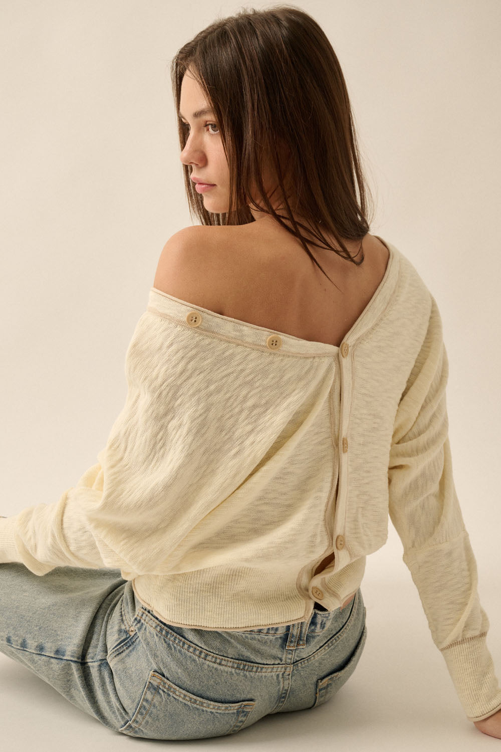 Georgia Button-Back Knit Sweater