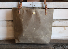 Load image into Gallery viewer, Handmade Waxed Canvas Tote | Small | The Minimalist~ in Forest & Navy