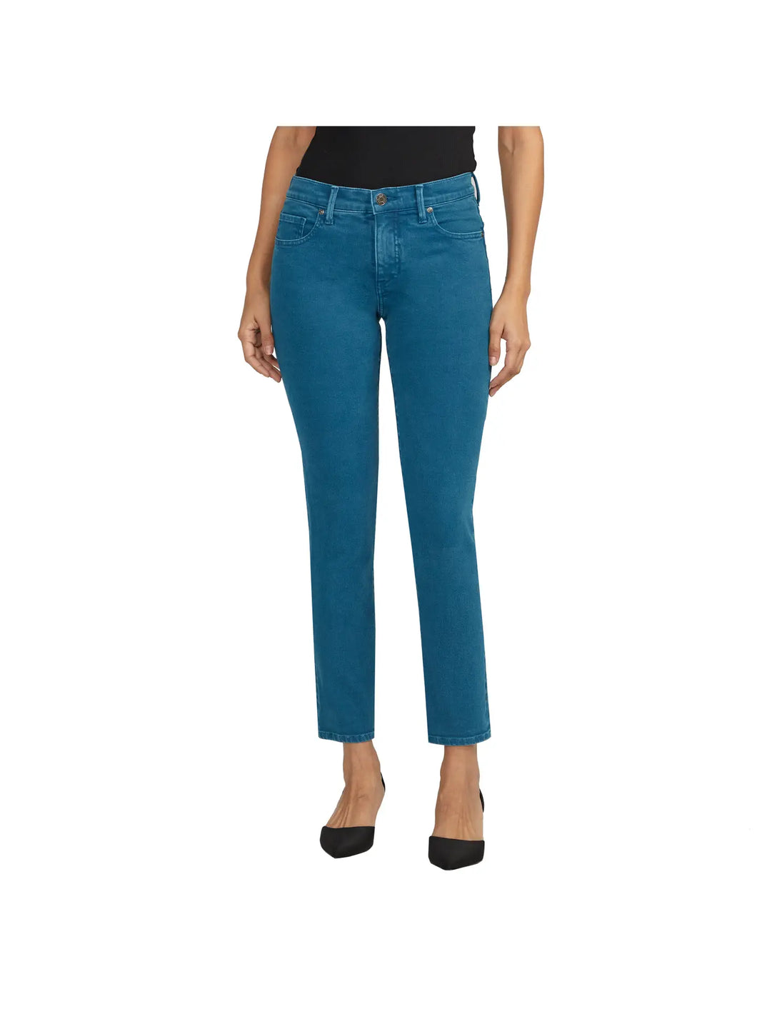 Jag Women's Cassie Mid Rise Slim Straight Leg Pants~ in blue and Salsa & Tan