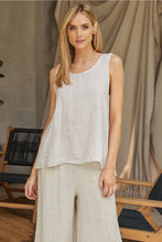 Load image into Gallery viewer, Alison Linen Back Button Sleeveless Top~ in Olive and Beige
