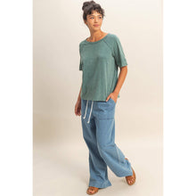 Load image into Gallery viewer, Acid Wash Raw Seam Raglan Short Sleeve Tee