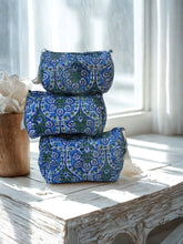 Load image into Gallery viewer, Azure Blue Block Print Toiletry Travel Bags