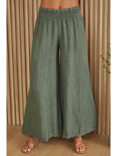 Load image into Gallery viewer, August Olive Linen Smocked Waist Palazzo Pant
