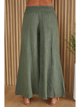 Load image into Gallery viewer, August Olive Linen Smocked Waist Palazzo Pant
