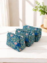 Load image into Gallery viewer, Block Print Vanity Travel Bag ~ Pink & Blue Lotus- 7/1