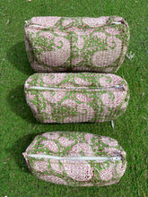 Load image into Gallery viewer, Green & Red Block Printed Toiletry/Cosmetic/Travel Bags (3sizes)