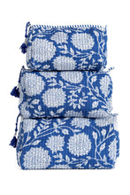 Load image into Gallery viewer, Blue Dahlia Quilted Makeup/Toiletry Bag