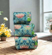 Load image into Gallery viewer, Block Print Vanity Travel Bag ~ Pink Lotus