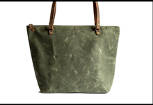 Load image into Gallery viewer, Handmade Waxed Canvas Tote Bag | Large | The Minimalist~ in olive & Pecan