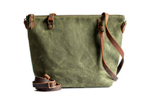 Load image into Gallery viewer, Handmade Waxed Canvas Tote | Small | The Minimalist~ in Forest & Navy