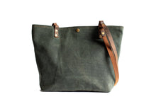 Load image into Gallery viewer, Handmade Waxed Canvas Tote Bag | Large | The Minimalist~ in olive & Pecan
