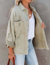 Load image into Gallery viewer, Vintage Lapel Collar Ripped Frayed Denim Jacket~ coming soon