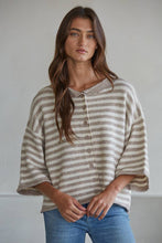 Load image into Gallery viewer, Knit Sweater Striped Quarter Sleeve Cardigan~in several colors!

