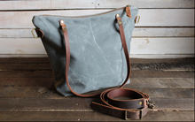 Load image into Gallery viewer, Handmade Waxed Canvas Tote Bag | Large | The Minimalist~ in olive &amp; Pecan

