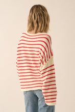 Load image into Gallery viewer, A striped textured knit sweater with the following features: Round neckline. Long sleeves. Dropped shoulder. Exposed seam detailing. Rolled neckline, cuffs, and hem. Loose fit. *Cream-Chambray&nbsp;
