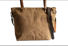 Load image into Gallery viewer, Handmade Waxed Canvas Tote Bag | Large | The Minimalist~ in olive &amp; Pecan
