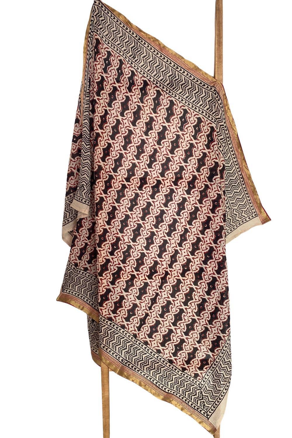 Black/Red Naturally Dyed Block Printed Zari Sarong