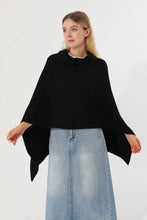 Load image into Gallery viewer, Cowl Neck Knit Poncho Wrap Shawl Women Asymmetrical Cape
