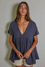 Load image into Gallery viewer, Page Woven Cotton Gauze Plunged V-Neck Button Top~ sage
