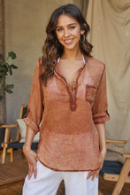 Load image into Gallery viewer, Henley Sheer One Pocket Blouse
