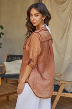 Load image into Gallery viewer, Henley Sheer One Pocket Blouse
