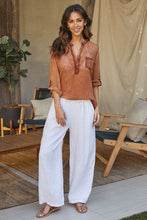 Load image into Gallery viewer, Henley Sheer One Pocket Blouse
