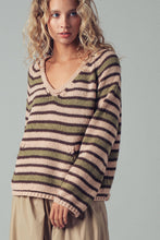 Load image into Gallery viewer, Striped V-Neck Pocket Knit Sweater~ more coming in Burgundy Strip!
