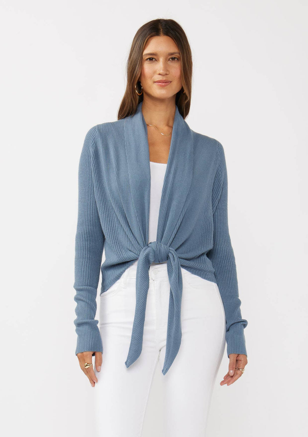 Lyla Waffle Knit Long Sleeve Tie Front Cardigan