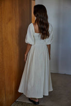 Load image into Gallery viewer, Woven Cotton Square Neck Smocked Flare Midi Dress
