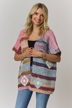 Load image into Gallery viewer, STRIPED PATCH SHORT SLEEVE KNIT CARDIGAN
