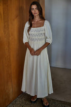 Load image into Gallery viewer, Woven Cotton Square Neck Smocked Flare Midi Dress
