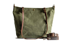 Load image into Gallery viewer, Handmade Waxed Canvas Tote Bag | Large | The Minimalist~ in olive &amp; Pecan
