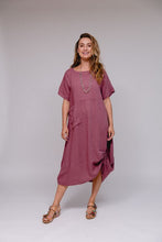 Load image into Gallery viewer, Saga Linen Ruched Hem Dress~ In Navy &amp; Sea Breeze
