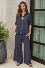 Load image into Gallery viewer, Samantha Navy Button Down Linen Blouse
