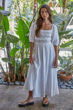 Load image into Gallery viewer, Woven Cotton Square Neck Smocked Flare Midi Dress
