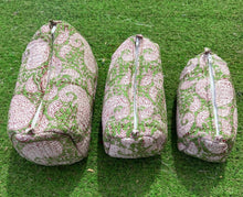 Load image into Gallery viewer, Green &amp; Red Block Printed Toiletry/Cosmetic/Travel Bags (3sizes)
