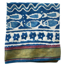 Load image into Gallery viewer, Blue/Green Naturally Dyed Block Printed Zari Sarong
