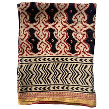 Load image into Gallery viewer, Black/Red Naturally Dyed Block Printed Zari Sarong
