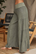 Load image into Gallery viewer, Olive Linen Tiered Palazzo Pants
