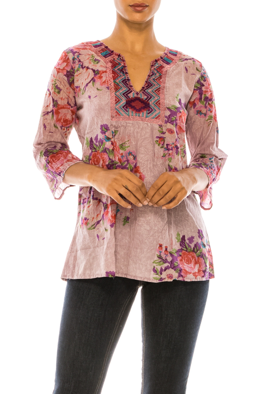 Vintage Boho Floral Tunic with Embroidery~ Also in Blue