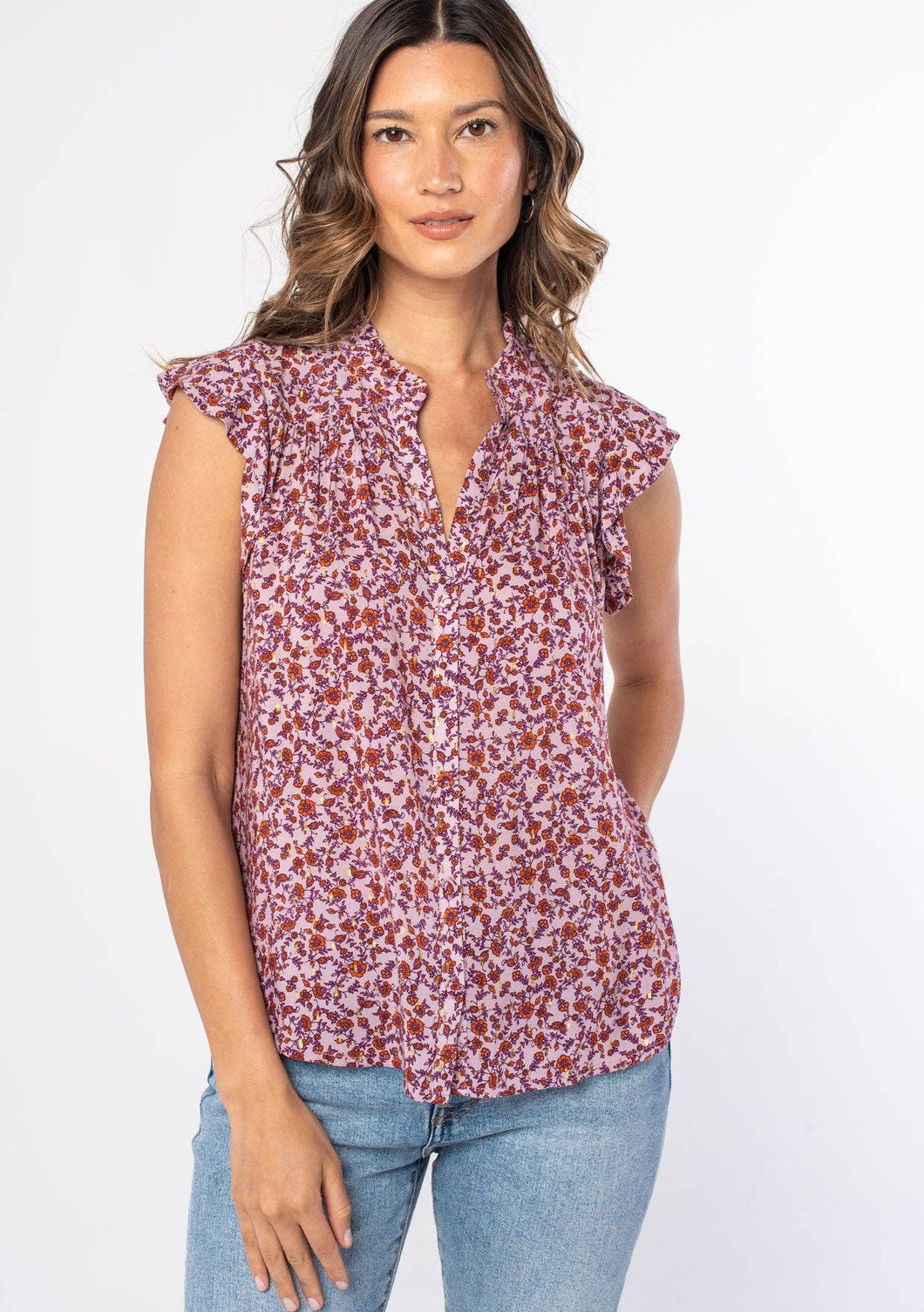 Monique Floral Flutter Sleeve Top