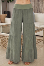 Load image into Gallery viewer, Olive Linen Tiered Palazzo Pants
