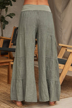 Load image into Gallery viewer, Olive Linen Tiered Palazzo Pants
