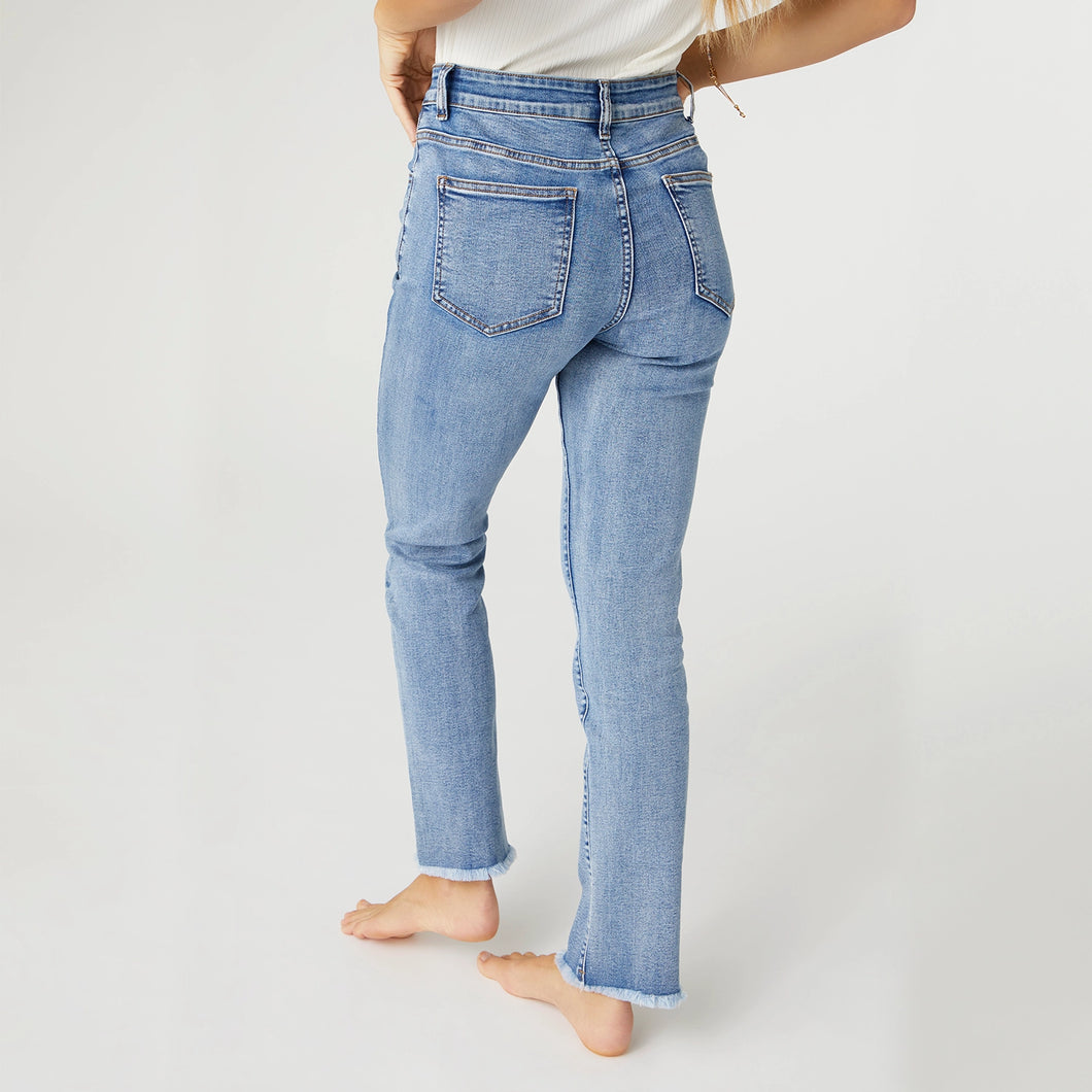 Heather Straight Jeans with Raw Bottom