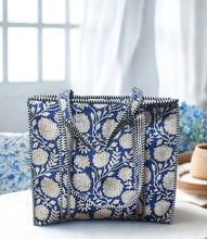 Load image into Gallery viewer, Block Print Quilted Bag ~ Royal Blue
