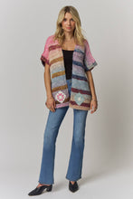 Load image into Gallery viewer, STRIPED PATCH SHORT SLEEVE KNIT CARDIGAN
