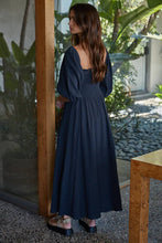 Load image into Gallery viewer, Woven Cotton Square Neck Smocked Flare Midi Dress
